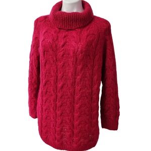 Hot pink mohair oversized sweater cable knit turtleneck‎ Size Medium Barbiecorp